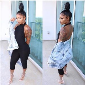 Ribbed Black Unitard